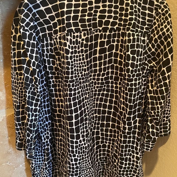 NWOT Isaac Mizrahi Live Black White Mandarin Collar Pullover Cotton Blouse 2X - Picture 8 of 10